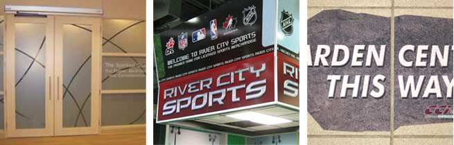 Samples of interior wall, floor, and perforated/frosted window vinyl graphics Samples of interior wall, floor, and perforated/frosted window vinyl graphics
