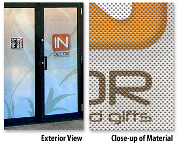 Digitally printed, perforated window vinyl sample Digitally printed, perforated window vinyl sample